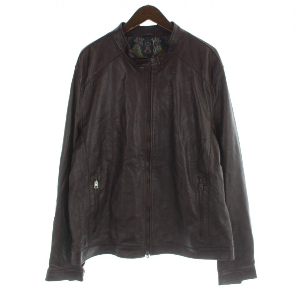 エトロ ETRO ライダースジャケット ジップアップ シープレザー XXXL 茶 212-1L924-9519 /BM