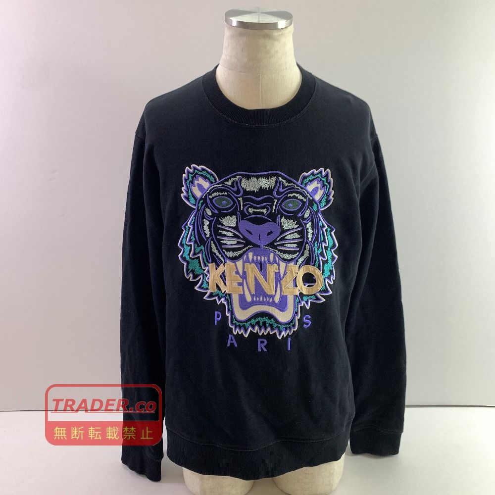 04w7114▽※【中古】KENZO ケンゾー Actua Classic Tiger Sweatshirt FA55SW1344U9 フロントデザイン刺繍 クルーネックスウェット トレーナ ブラック Lサイズ【八王子店】