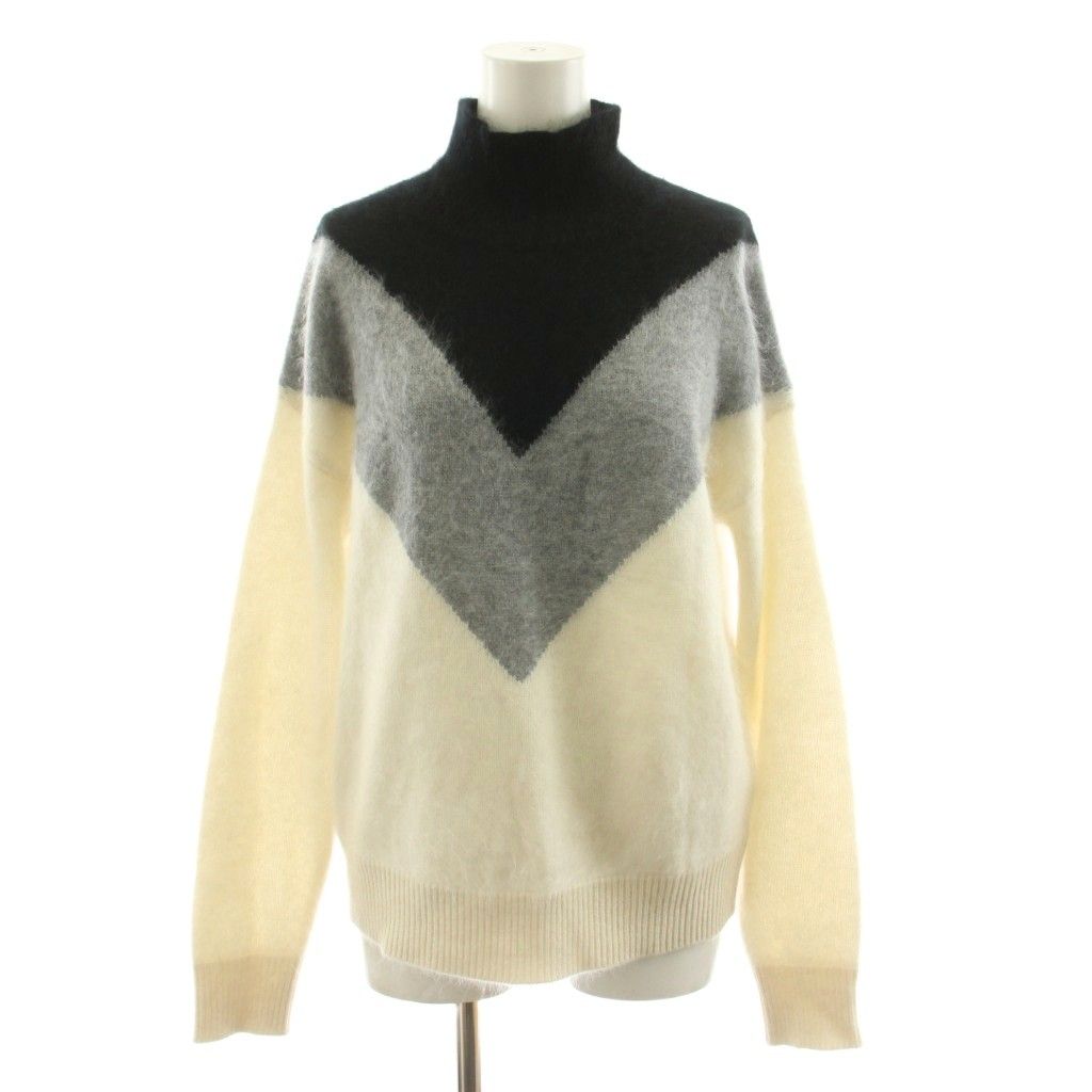 セオリー Theory 25AW AIRY CASHMERE CHEVRON YOKE P H カシミヤハイネックニット セーター 長袖 S 白 ホワイト 黒 ブラック グレー 01-5401716 /KU