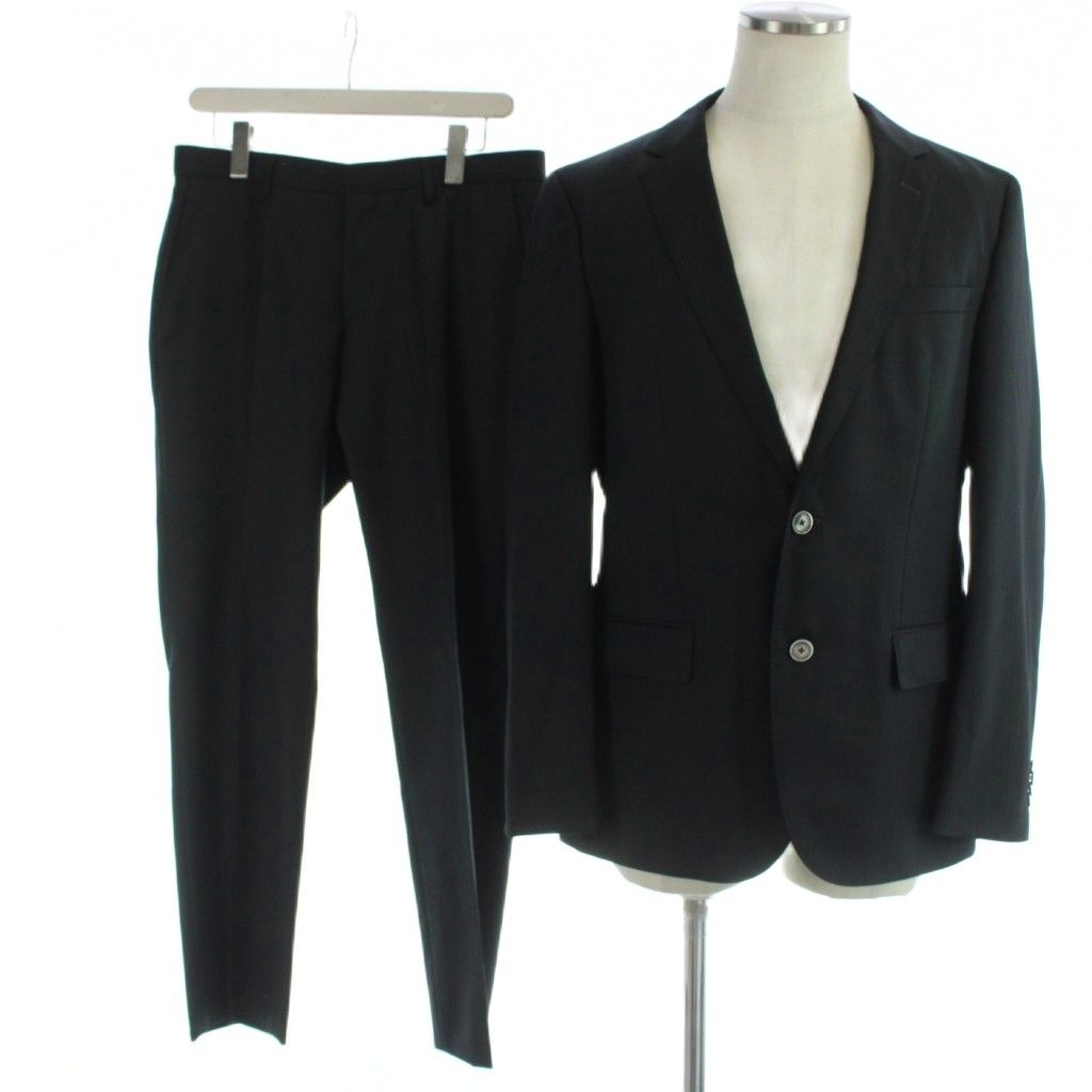ヒューゴボス HUGO BOSS REDA シングルスーツ テーラードジャケット スラックスパンツ ウール ストライプ UK48 黒 ブラック /YI23 11,925円