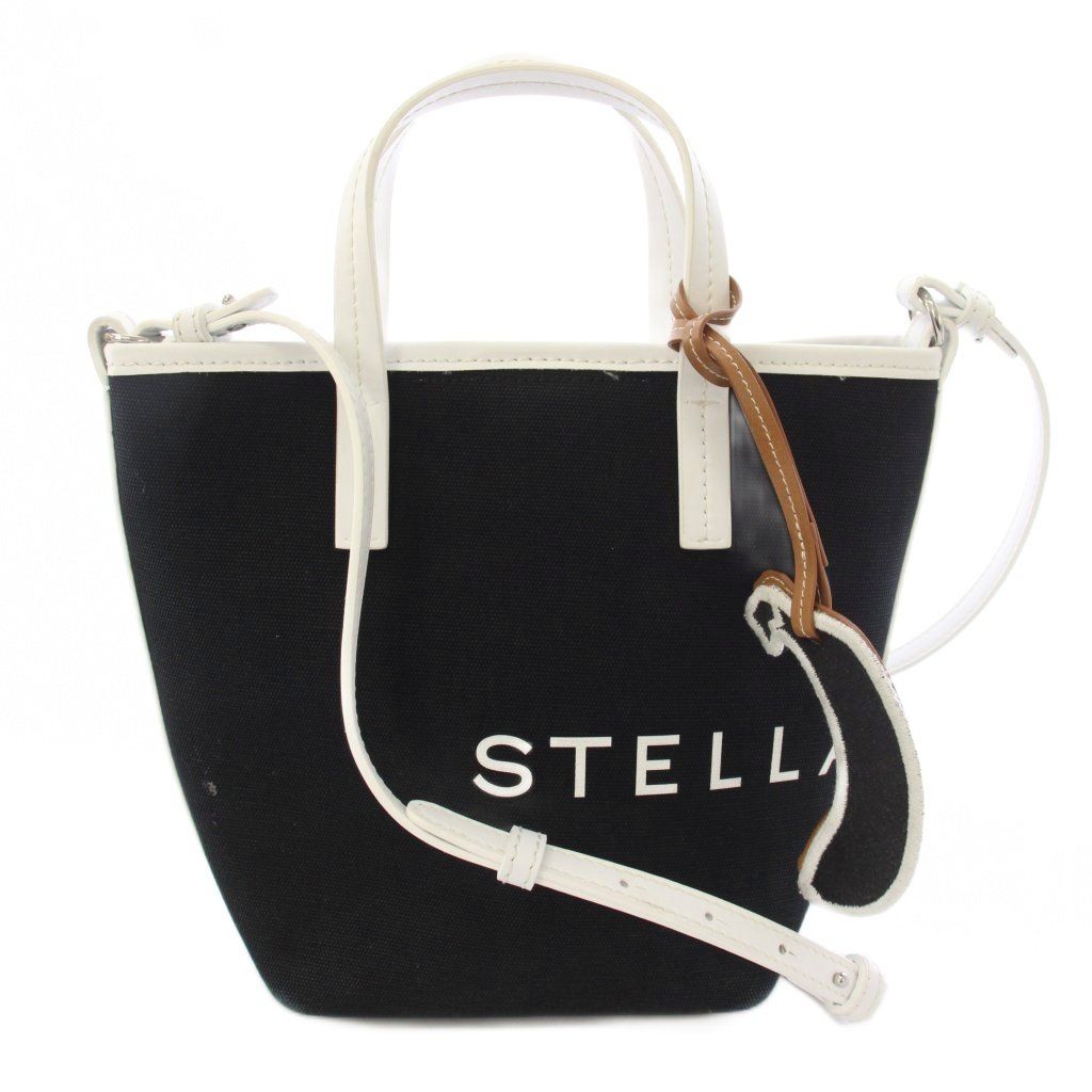 ステラマッカートニー STELLA McCARTNEY BANANATEX ロゴバケットバッグ 2WAY ハンドバッグ ショルダーバッグ キャンバス 黒 ブラック 白 ホワイト 7B0106 WP0515 /TK ▲H