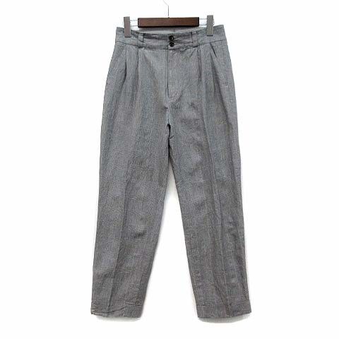 マーガレットハウエル MARGARET HOWELL リネン グレンチェック 2プリーツ パンツ PRINCE OF WALES LINEN グレー 2 578-0143612