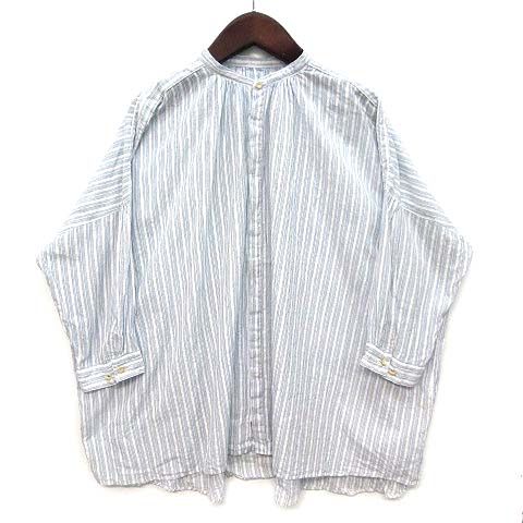 スズキ タカユキ suzuki takayuki カディ コットン ストライプ シャツ ブラウス 七分袖 khadi shirtⅡ ホワイト ライトブルー S221-17 日本製