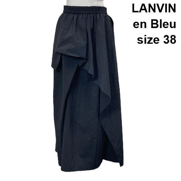 ◇ ランバンオンブルー LANVIN en Bleu 撥水速乾ナイロンラッフルキュロットパンツ マキシ丈 立体変形ドレープ 38 M 9号 レディース S6E581
