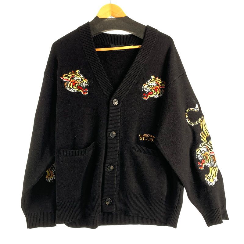 【中古品】 X-LARGE×ED HARDY エクストララージ エド・ハーディ 01243015005 24AW KNIT CARDIGAN BLACK ニット カーディガン メンズ SIZE:M 【142-260529-io-06-fuzh】
