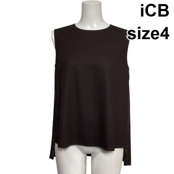 □ アイシービー iCB ノースリーブブラウス シャツ ラウンドネック Aライン バックロング サイドスリット 茶系 4 L 11号 レディース S6E570