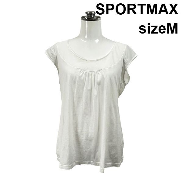 □ スポーツマックス SPORTMAX カットソー トップス ノースリーブ 薄手 シアー 透け感 白 コットン M 9号 レディース S6E549