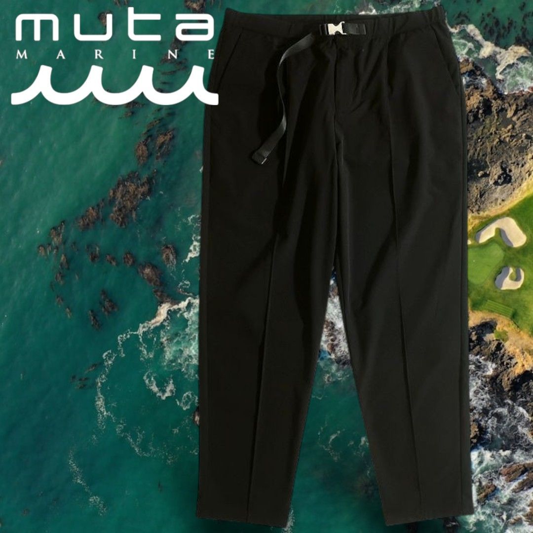 muta MARINE ムータ マリン ゴルフ ベルト付 ナイロン アンクルパンツ ゴルフウエア MMBC-190803 定価2.7万 ブラック 5(M) ▲055▼50115k12