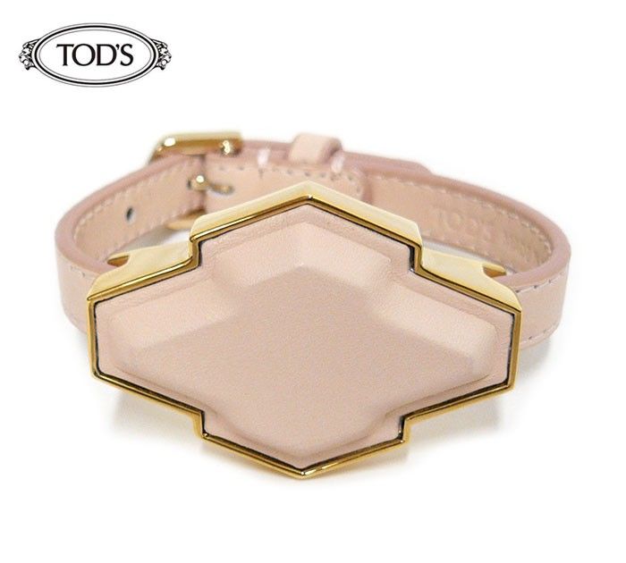 TOD'S/トッズ/ブレスレット/レザー×金属素材/本革/ピンクベージュ×ゴールド金具/箱付き/イタリア製/レディース/ON2942