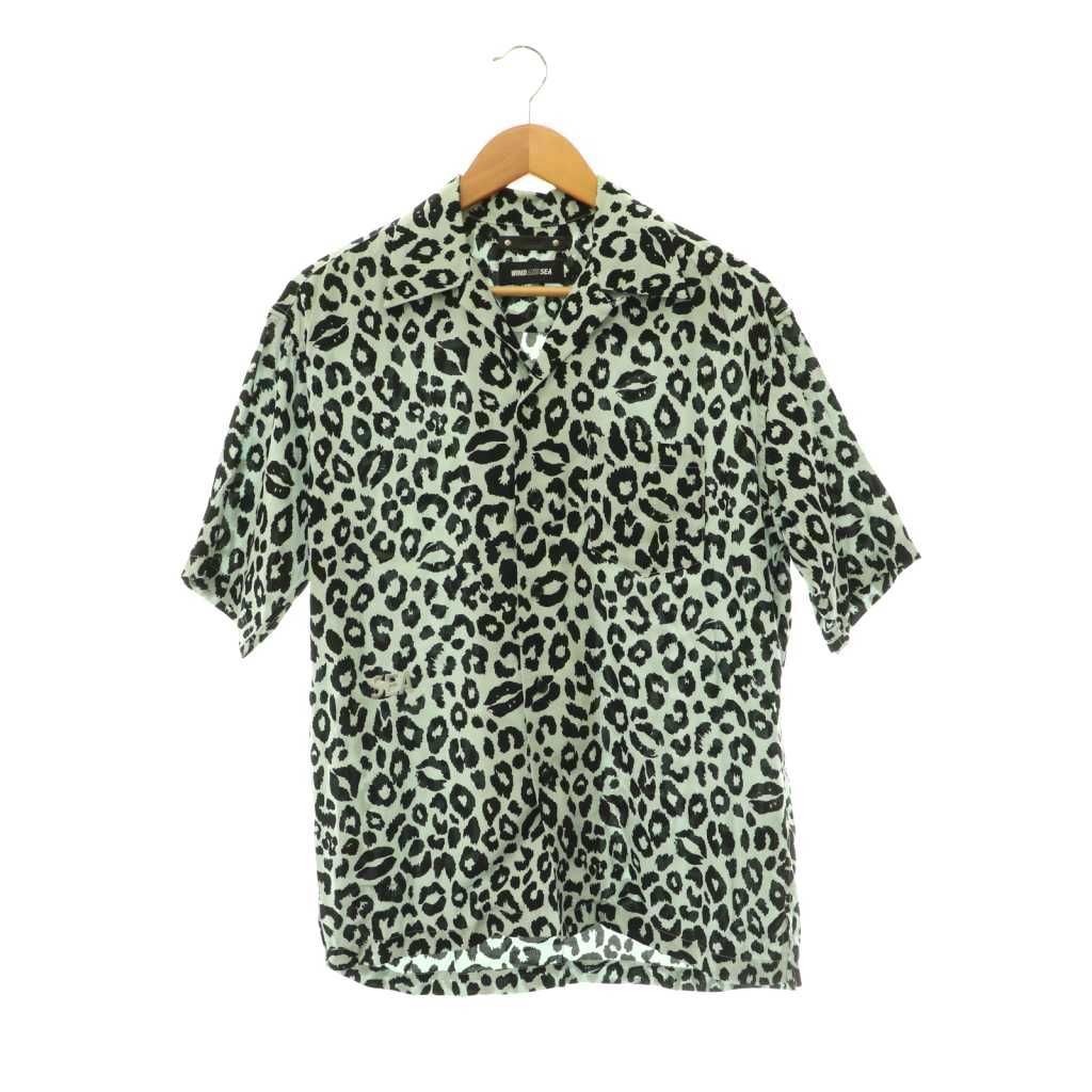 ウィンダンシー WIND AND SEA MINEDENIM LIPS LEOPARD PRINT OPEN COLLAR SH シャツ×MINEDENIM レオパード柄 1 黒 水色 /CX ■OS ■S