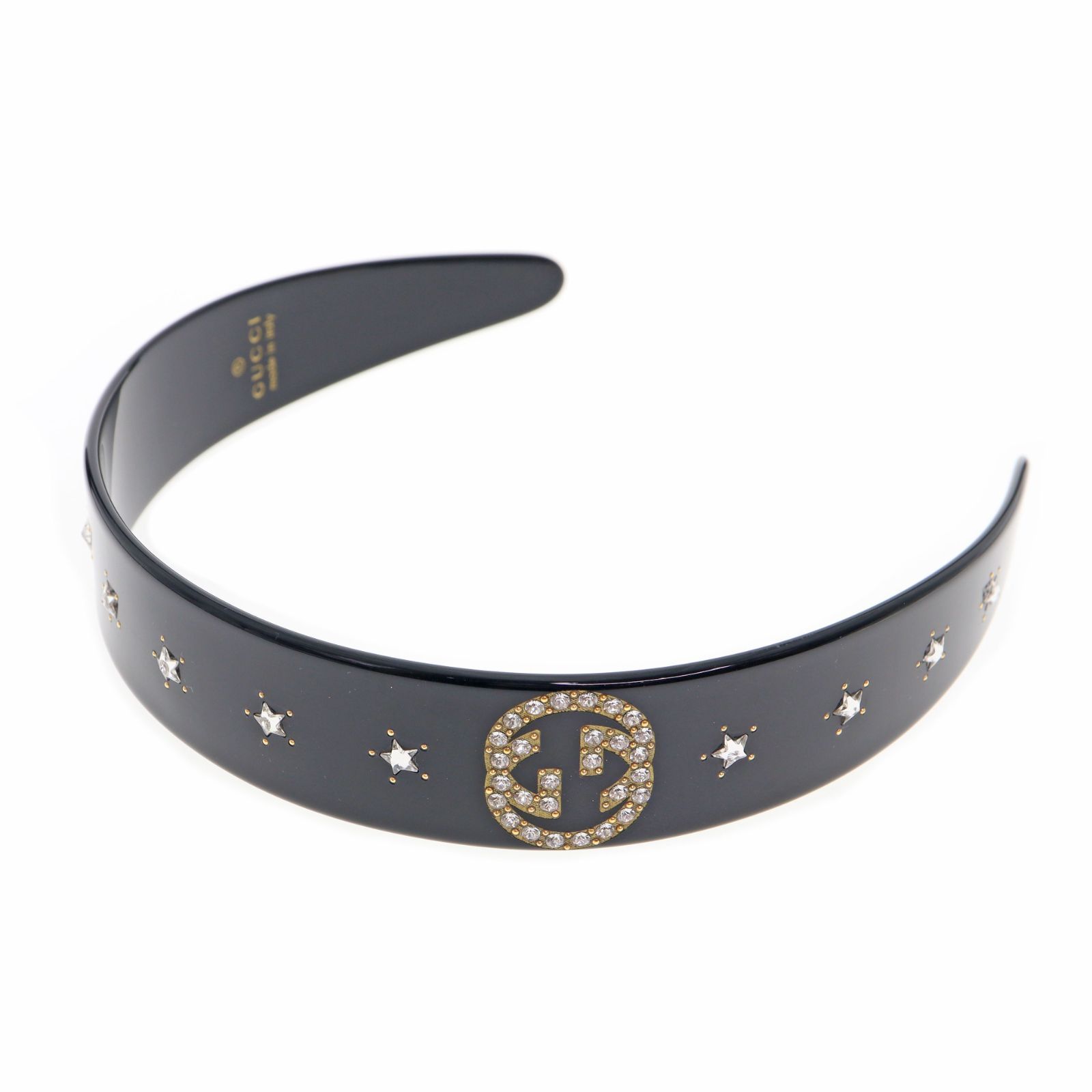 【中古】GUCCI グッチ 628716 クリスタル インターロッキングG ヘアバンド レディース メンズ ファッション小物 ブラック ブランド