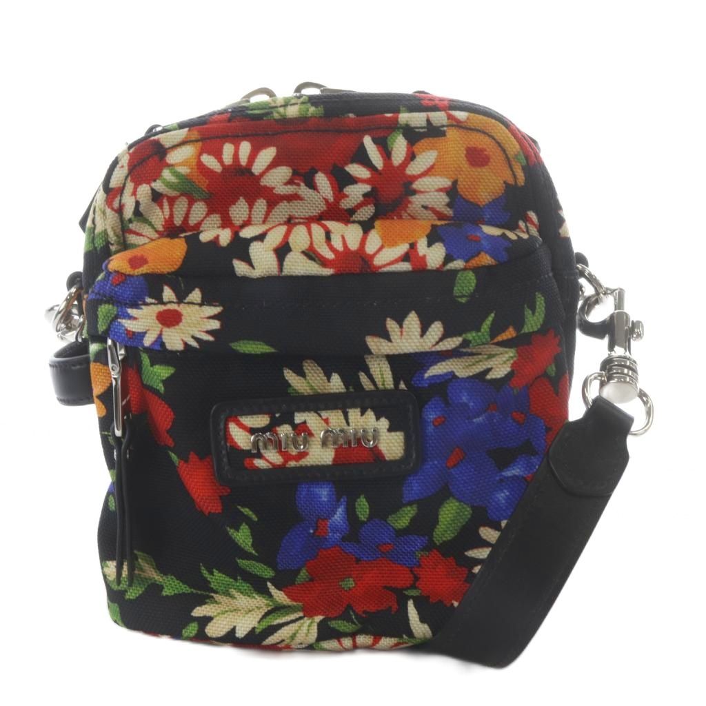 ミュウミュウ miumiu CORDURA ST.BOUQ フローラショルダーバッグ ワンショルダー キャンバス ブラック 5BH158 /YO31