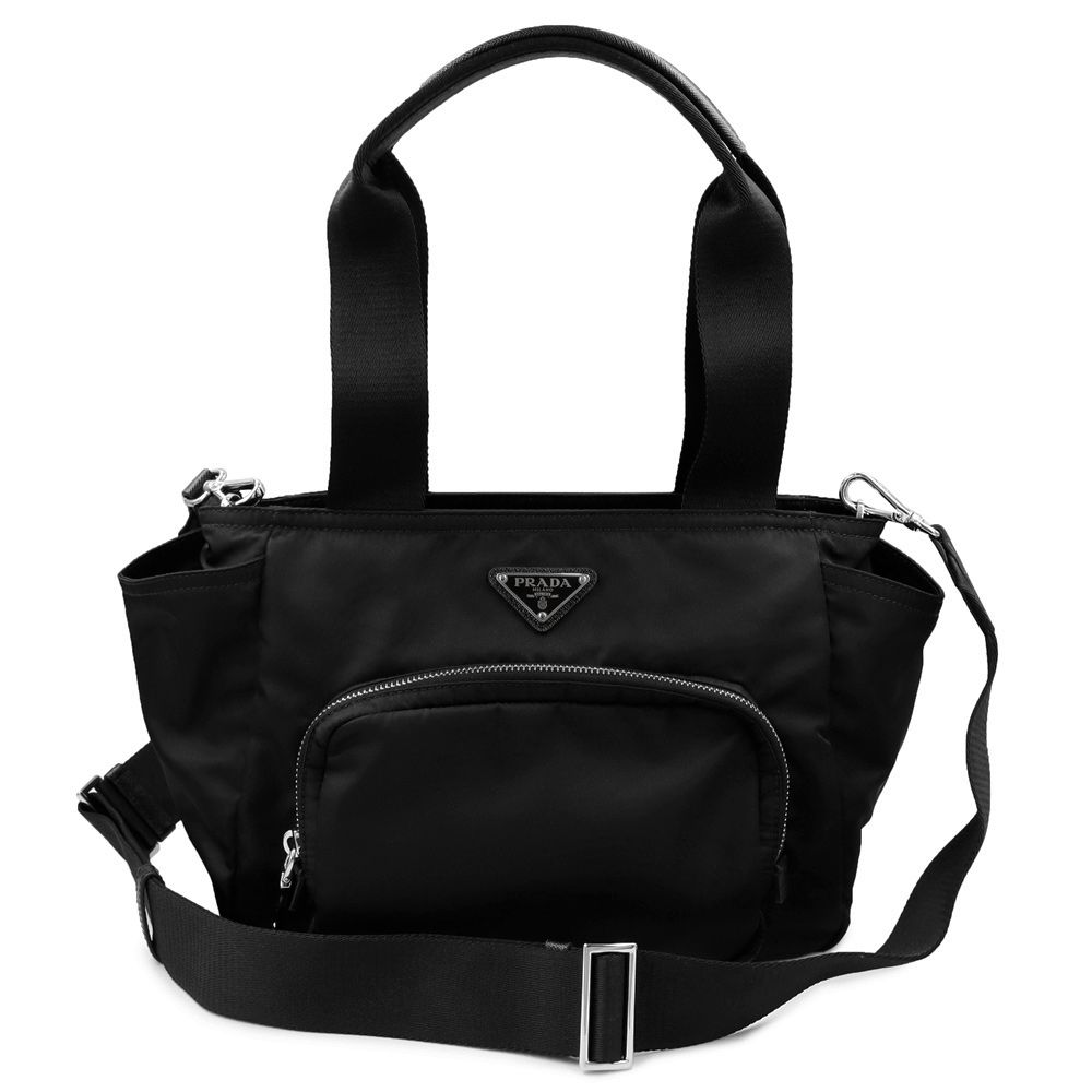 プラダ 1BG582 トライアングル 三角プレート TESSUTO RE-NYLON ナイロン Nero ネロ ブラック 2way トート ショルダーバッグ 斜め掛け シルバー金具 PRADA（新品・未使用品）