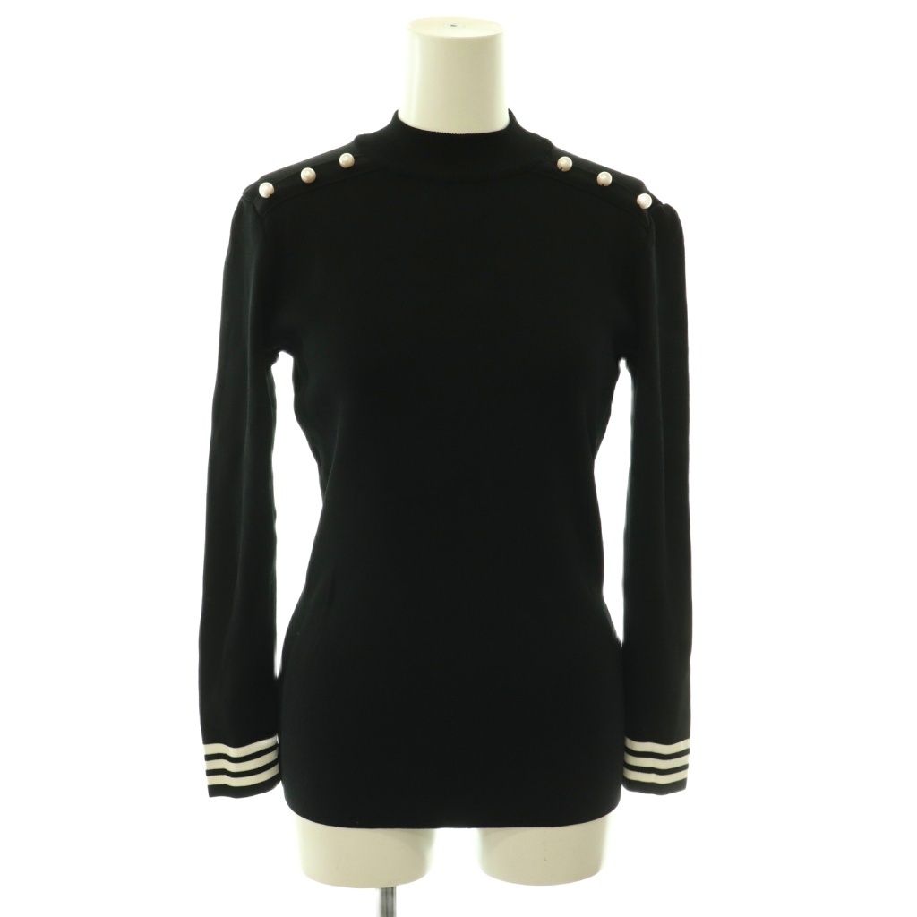 ボーダーズアットバルコニー BORDERS at BALCONY PEARL TOP トップス ニット カットソー ハイネック フェイクパール 長袖 36 黒 ブラック /HS ■OS