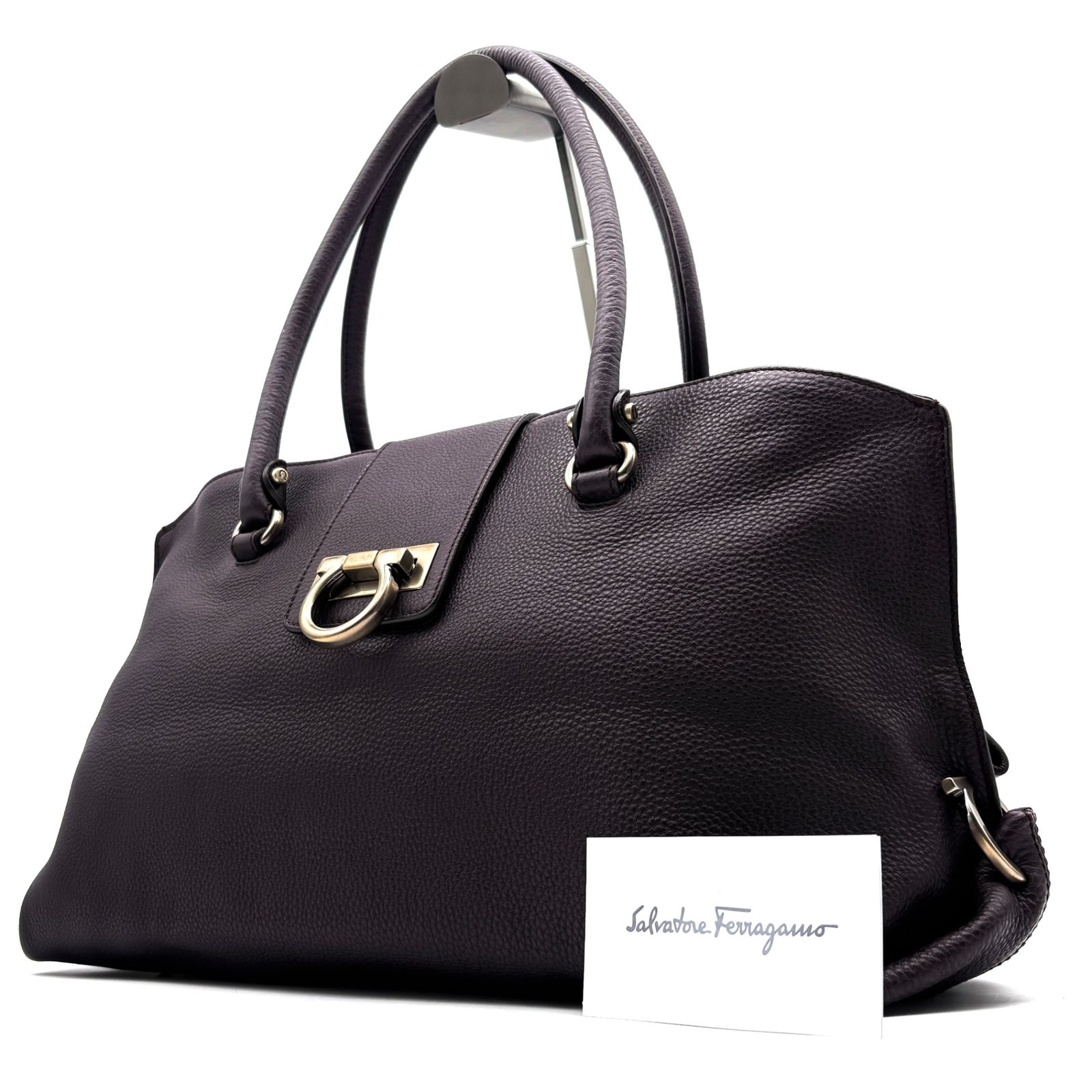 極美品 Salvatore Ferragamo サルヴァトーレ フェラガモ ガンチーニ トートバッグ ハンドバッグ ショルダーバッグ パープル 紫 レザー 本革 肩掛け A4収納 通勤 通学 大容量 お出かけ トラベル 旅行 デイリー 鞄 カバン