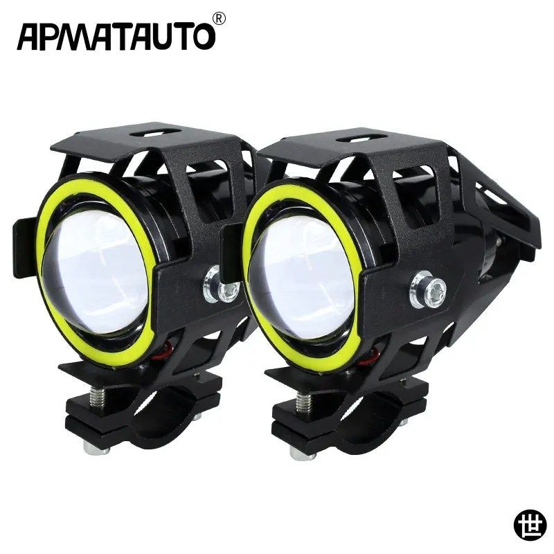 2個 125W オートバイヘッドライト エンジェルアイ デビルアイ 3000LM モトスポットライト U7 LED ドライビングフォグスポットヘッドライト