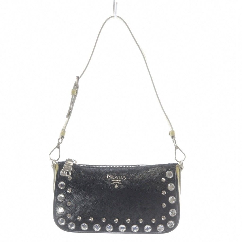 プラダ PRADA サフィアーノレザーミニショルダーバッグ アクセサリーポーチ ハンドバッグ ブラック イエロー 1N1723 /YO10 ■OH