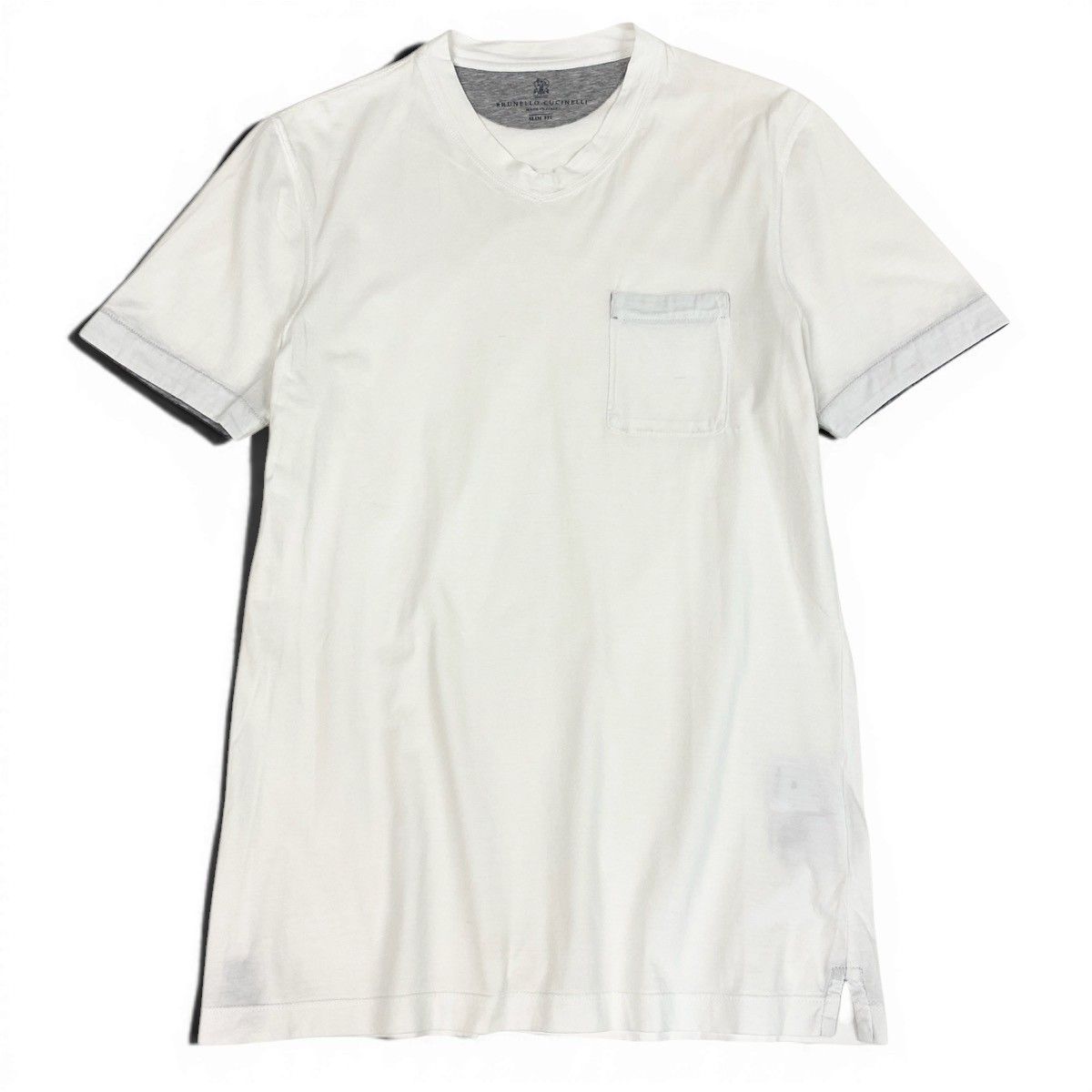 ブルネロクチネリ 半袖Tシャツ ホワイト イタリア製 BRUNELLO 84e29 BRUNELLO CUCINELLI ブルネロクチネリ SLIM FIT Vネック 半袖T
