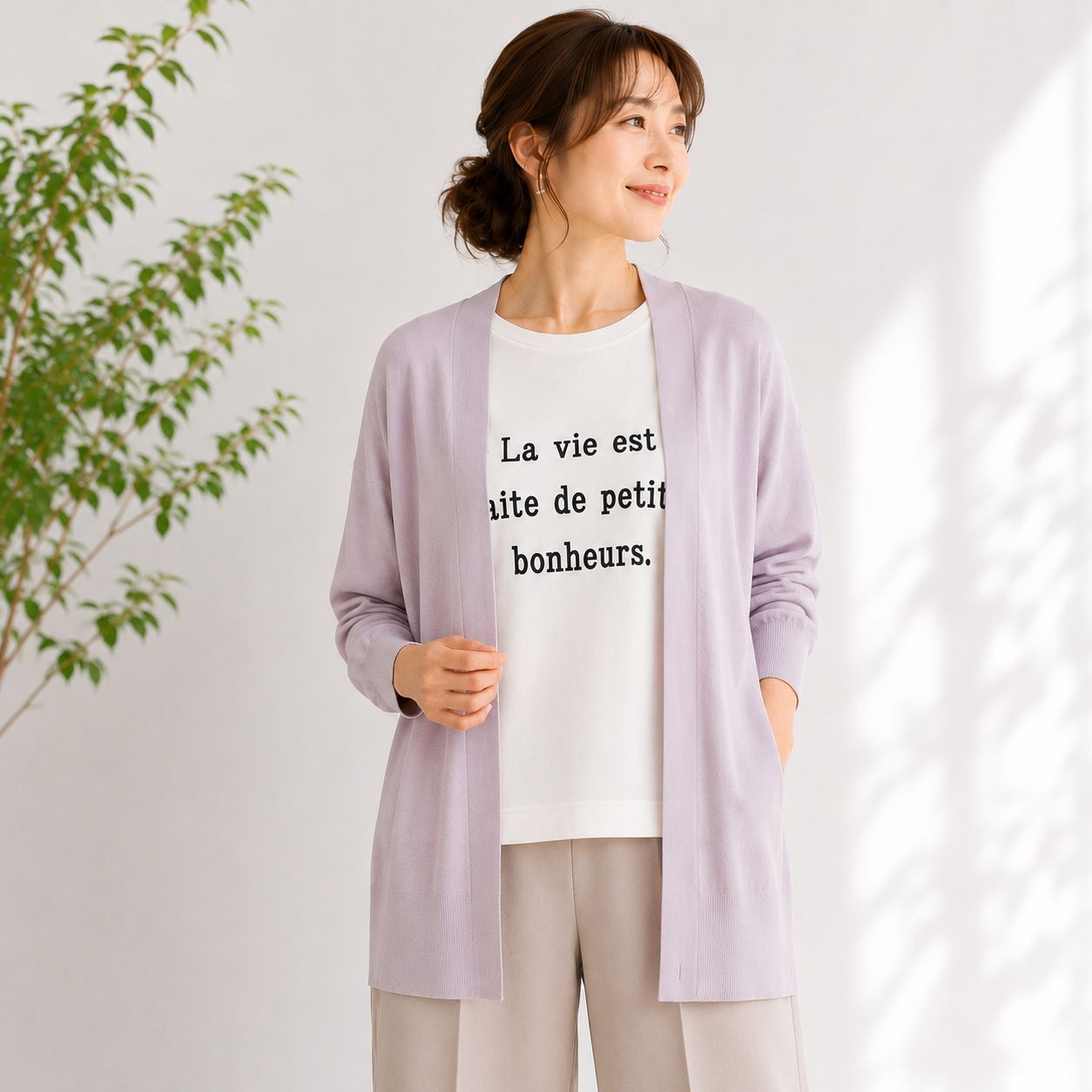 【新品】日本製ウールン フレンチテリーロゴ Tシャツ ＆【新品】UVカット イノセンテ カーディガン きれいめカジュアル セット販売