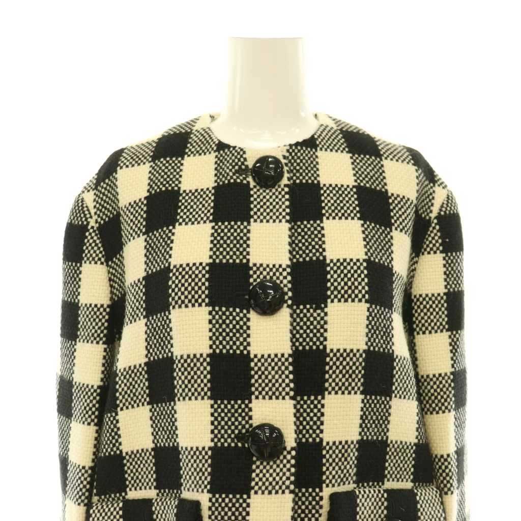 グッチ GUCCI チェック ノーカラージャケット ウール 総裏地 38