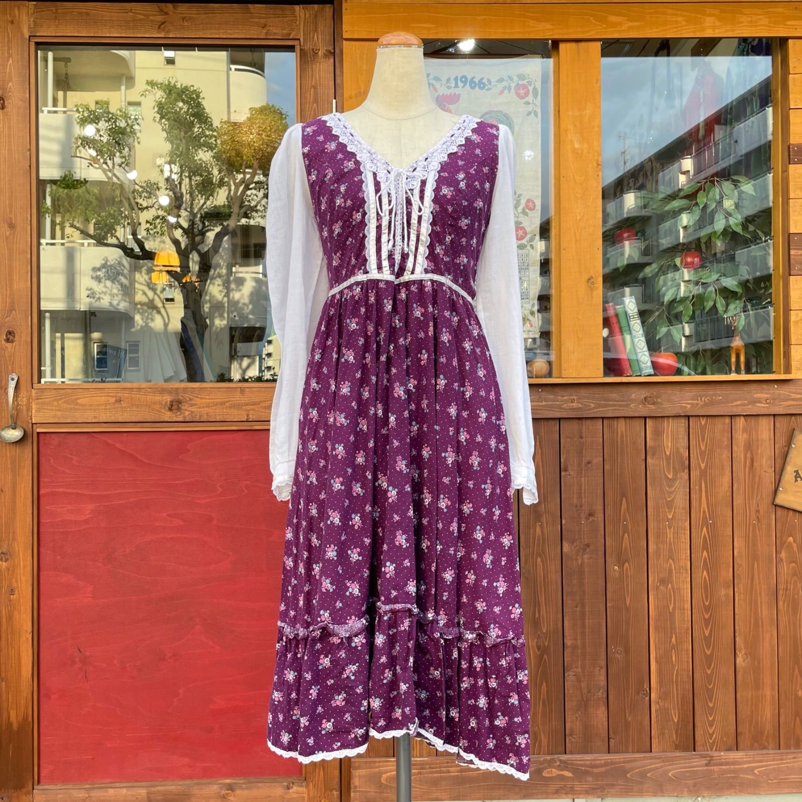 GUNNESAX ガニーサックス パープル 小花柄ドレス 80s ヴィンテージ