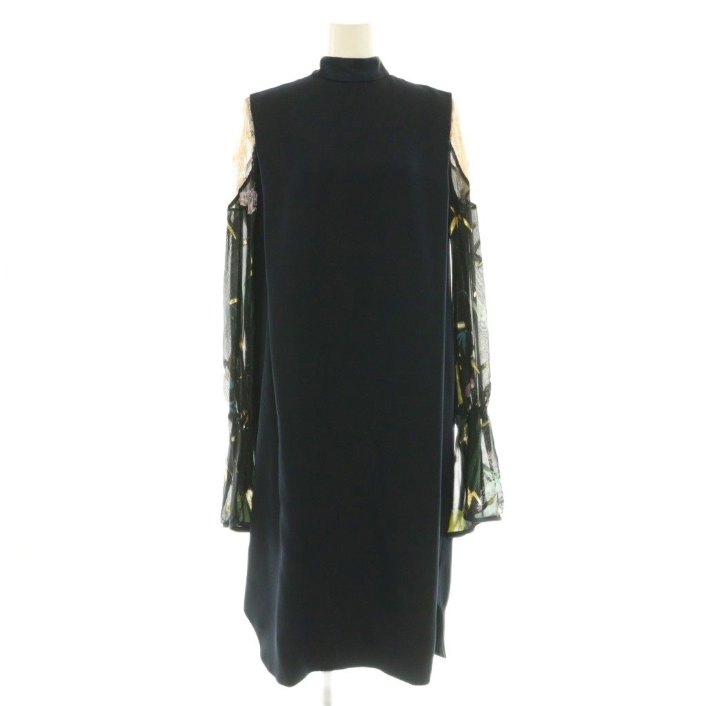 マメクロゴウチ Mame Kurogouchi Floral Lame Print Sleeves Dress ワンピース 長袖 ロング 1 紺 /NR ■OS
