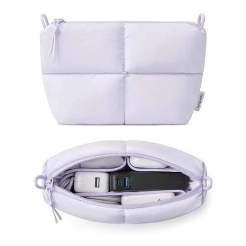 Comfyable なパフィーエレクトロニクスオーガナイザートラベルケース、かわいいテックポーチ、女性、男性用、充電器、電話、、コード、コンパクトテックアクセサリーポーチ、ラベンダーas 663c1cd9
