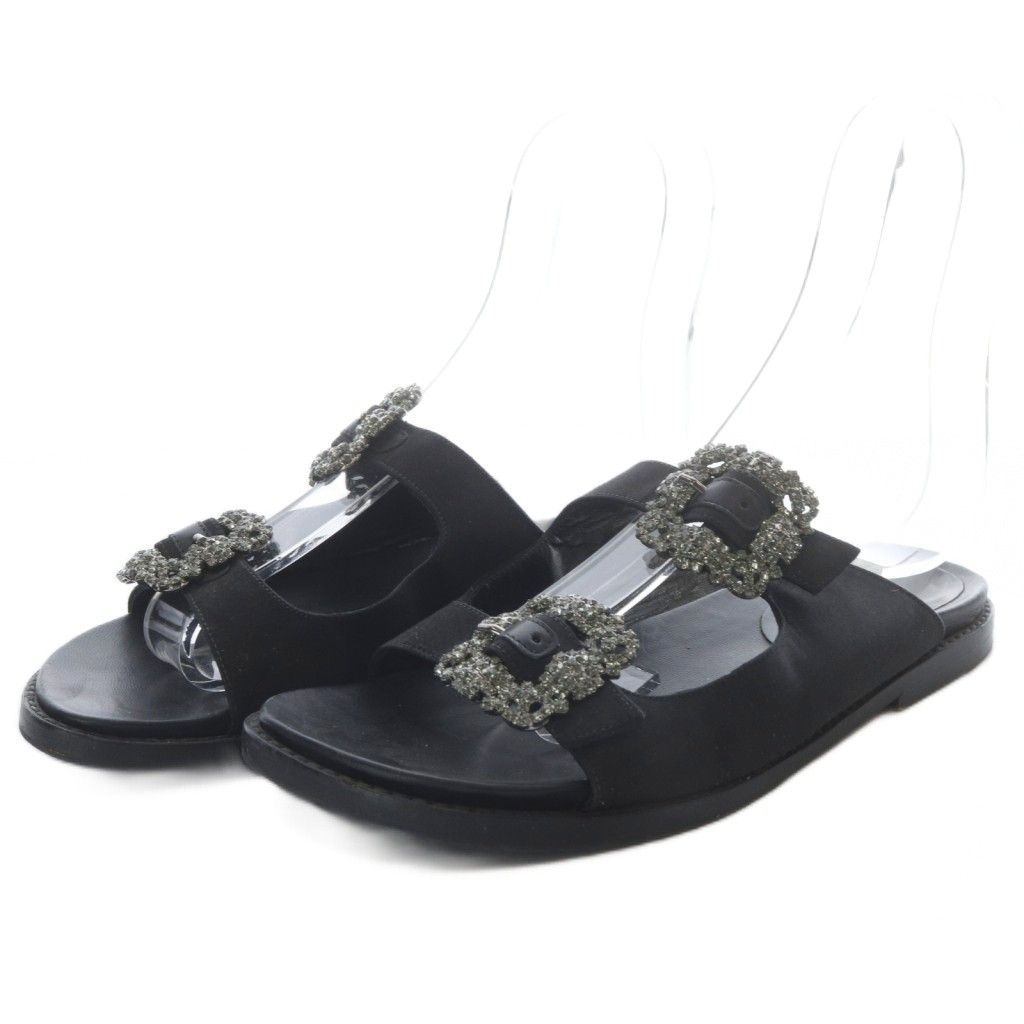マノロブラニク MANOLO BLAHNIK ハンギシ サンダル サテン フラット クリスタルビジューバックル 36 ブラック /YO35 26,925円