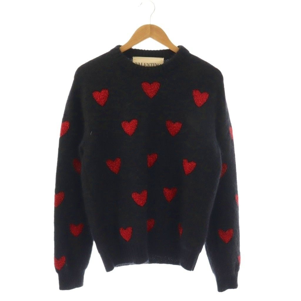 ヴァレンティノ ヴァレンチノ VALENTINO 25AW Wool And Mohair Sweater With Lurex Hearts ニット セーター ハート柄 モヘヤ混 M 黒 ブラック 赤 レッド /BB ■OS ▲H
