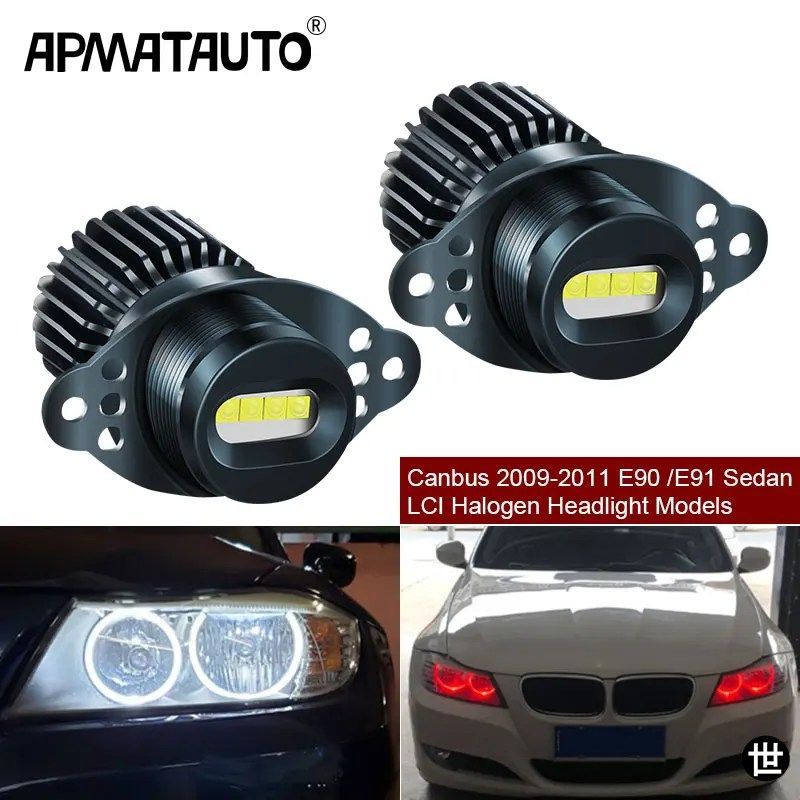 BMW E90 E91 LCI 2009-2011 LCI 非キセノンヘッドライト用 80W LEDエンジェルアイマーカー 2個 CANBUS ホワイト レッド ブルー