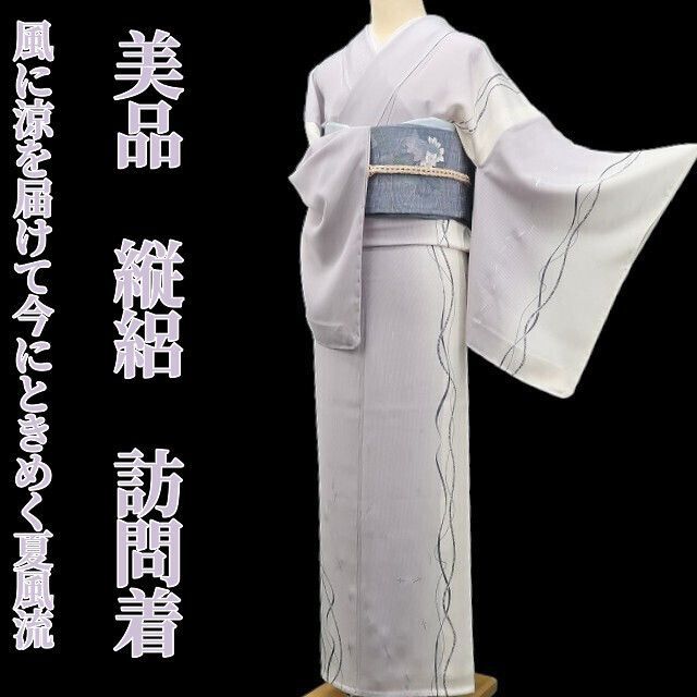 ❁tomihisa❁美品 縦絽 メダカ 夏着物“季節の風に涼を届けて今にときめく夏風流”正絹 仕付け糸付 訪問着 5672