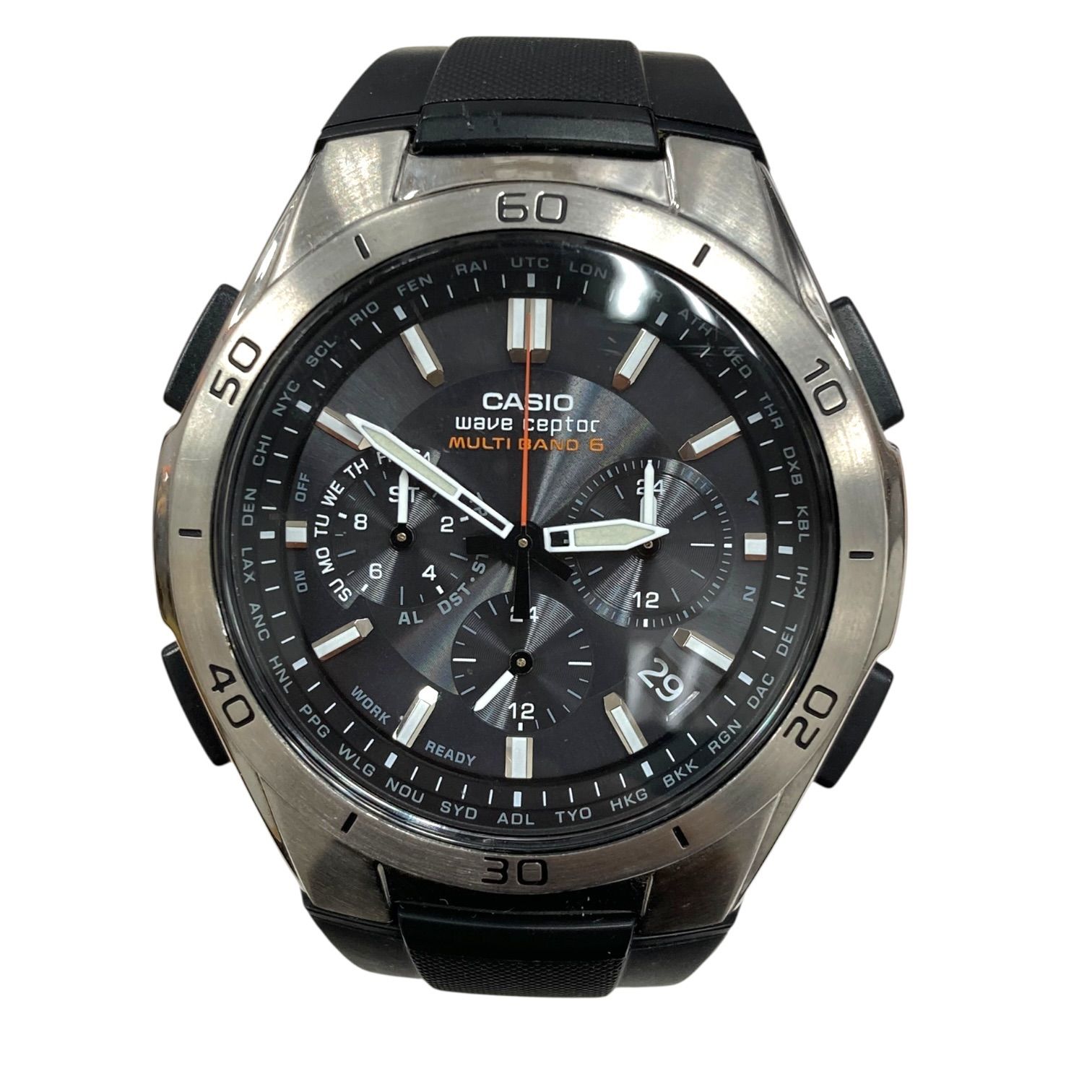 ★稼働品★CASIO カシオ ウェーブセプター マルチバンド6 WVQ-M410 ブラック×シルバー 電波ソーラー キングラム[01]