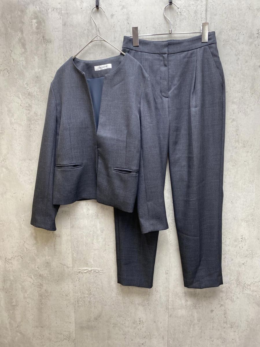 NATURAL BEAUTY BASIC ナチュラルビューティーベーシック シャークスキン セットアップ ジャケット パンツ スーツ sizeM/ダークグレー系 ■◇◎レディース