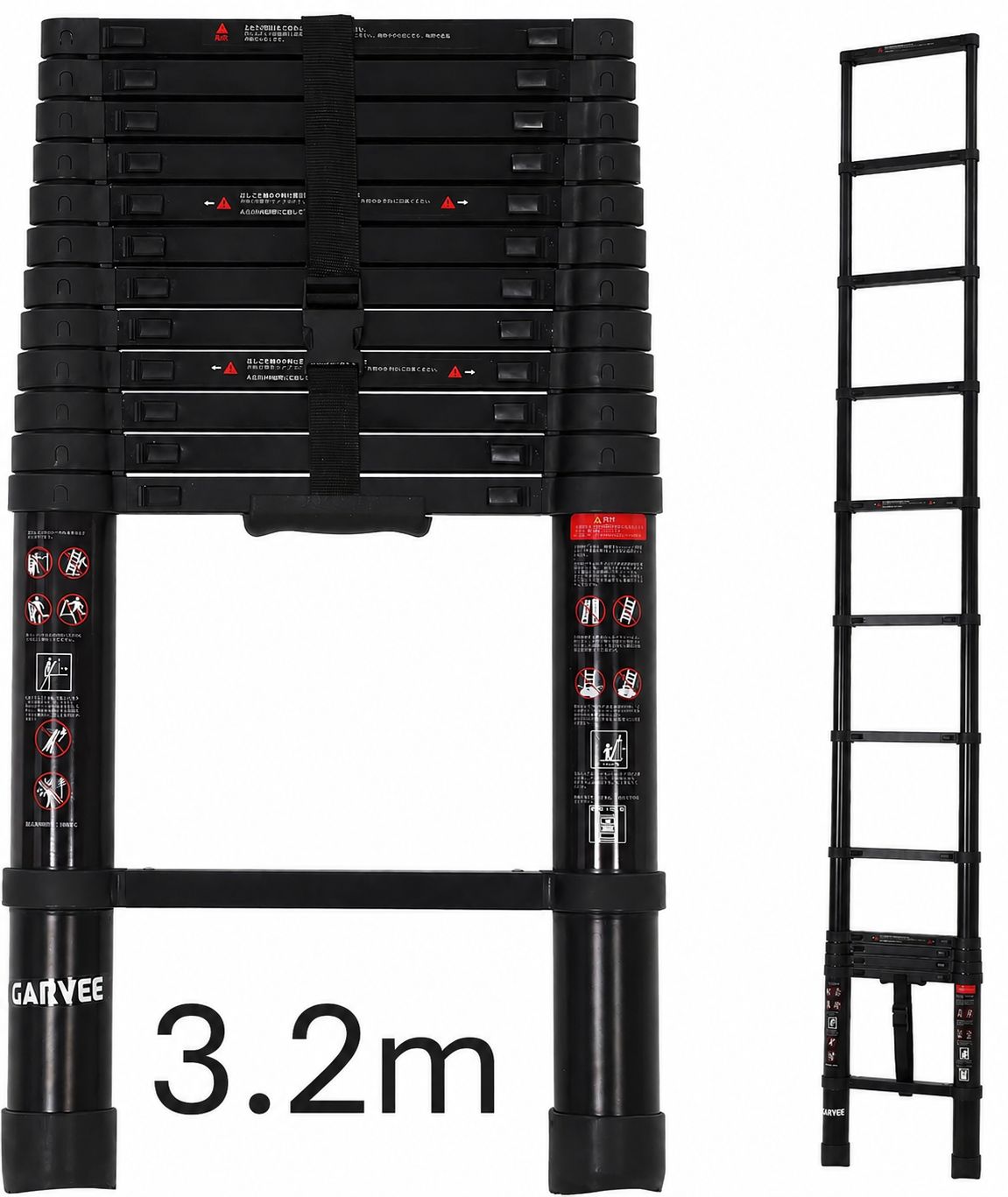 ガービー（Garvee） 伸縮はしご アルミ製 3.2m 耐荷重150kg 自動ロック 