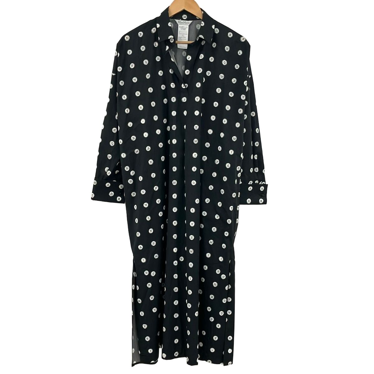 Max Mara(マックスマーラ) ワンピース サイズ42 M レディース美品 - 黒×白 開襟/長袖/マキシ丈/シャツワンピ
