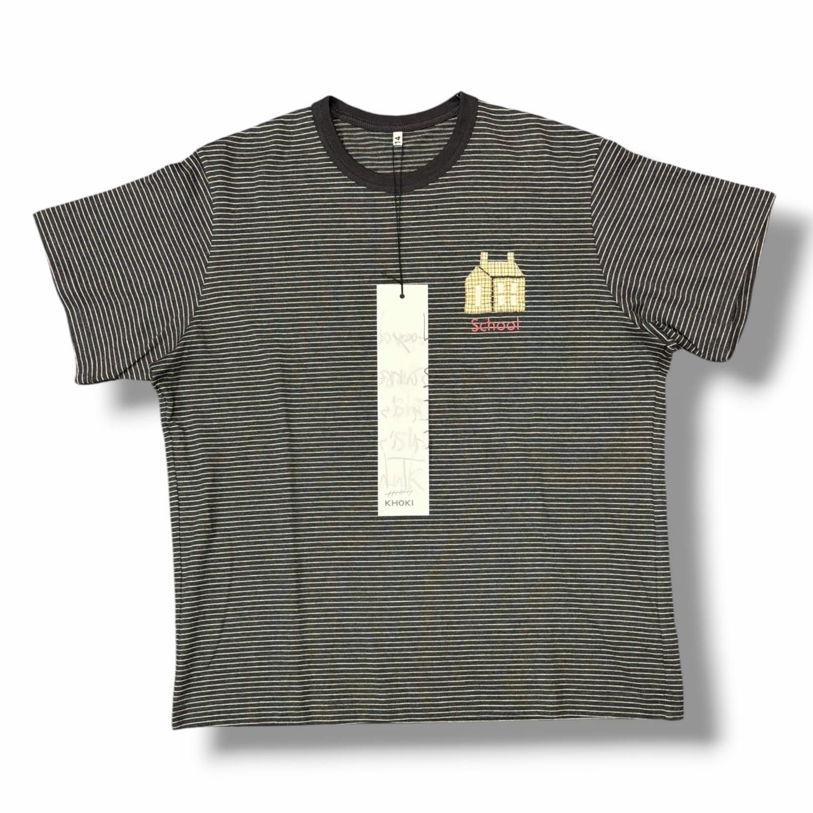 参考上代28600円 未使用 KHOKI 26SS Hand-Embroidered Stripe T-Shirt 刺繍ボーダーTシャツ 半袖カットソー コッキ 26ss-t-08 ブラック 2 （16155M）