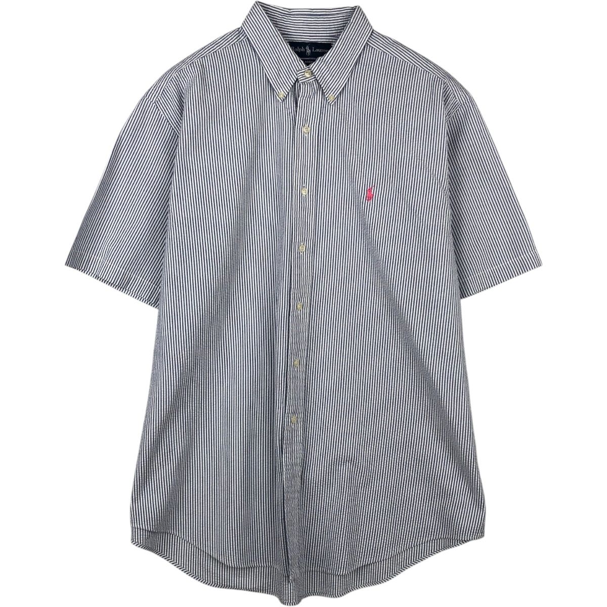 古着 ラルフローレン Ralph Lauren CLASSIC FIT クラシックフィット シアサッカー 半袖 ボタンダウン ストライプシャツ/eaa623569
