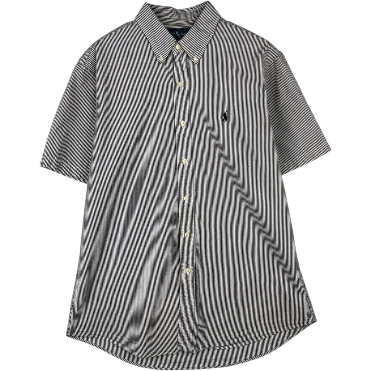 古着 ラルフローレン Ralph Lauren CUSTOM FIT シアサッカー 半袖 ボタンダウン ストライプシャツ メンズL相当/eaa623571