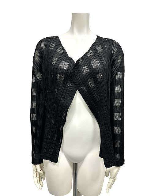 【中古】PLEATS PLEASE 　イッセイミヤケ プリーツプリーズ メッシュ・カーディガン　日本製　3サイズ　11号　L　※香水臭あり＿S23＿＿セルモアから出品＿s-1029-r23