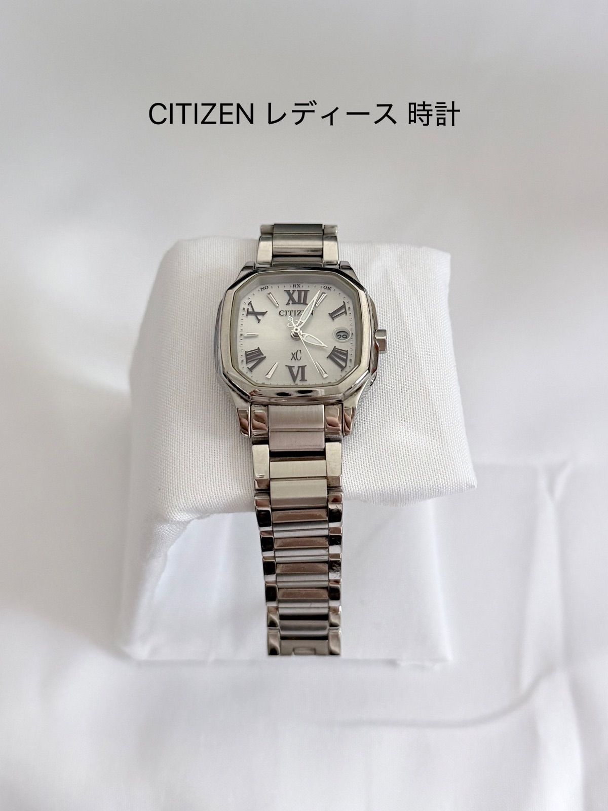 【美品・稼働品】シチズン クロスシー エコ・ドライブ電波時計 レディース スクエア型