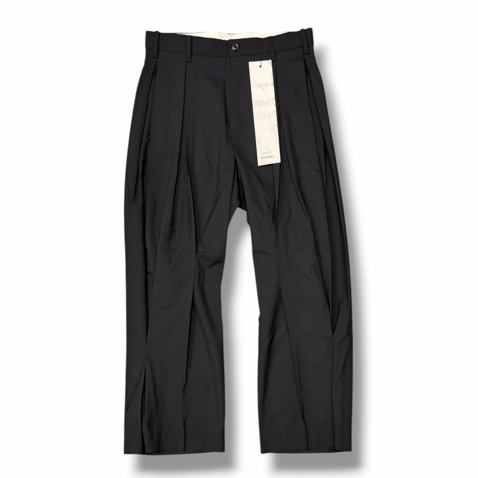 参考上代52800円 未使用 KHOKI 26SS Pleated Dress Pants プリーツドレスパンツ スラックス コッキ 26ss-p-09 ブラック 1 （16152M）