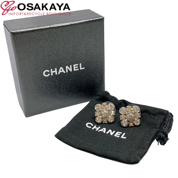 美品 CHANEL シャネル ココマーク ラインストーン ピアス ヴィンテージ