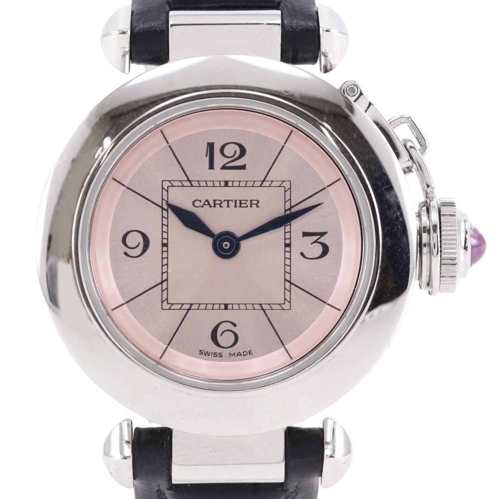 【CARTIER】カルティエ ミスパシャ W3140026 ステンレススチール×レザー クオーツ アナログ表示 レディース ピンク文字盤 腕時計