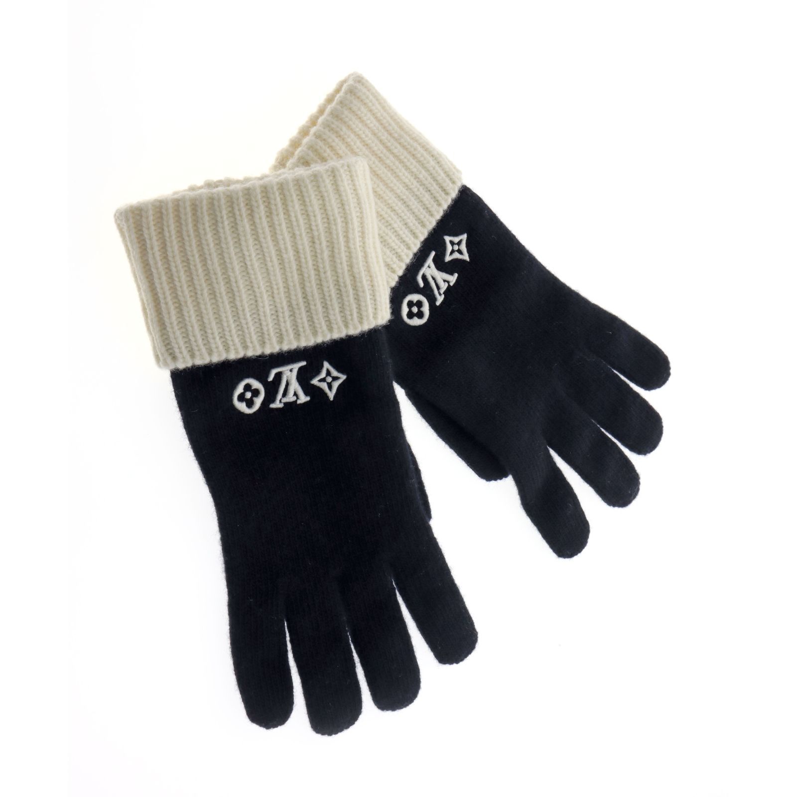 【中古】LOUIS VUITTON ルイ・ヴィトン M51256 ゴンLVヘッドライン 手袋 レディース メンズ ファッション小物 ブラック ホワイト ブランド