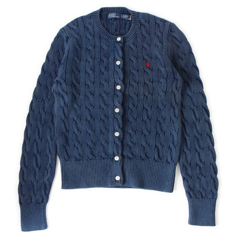 NE26037 美品 POLO RALPH LAUREN ポロラルフローレン ケーブル編み ニット カーディガン M ネイビー