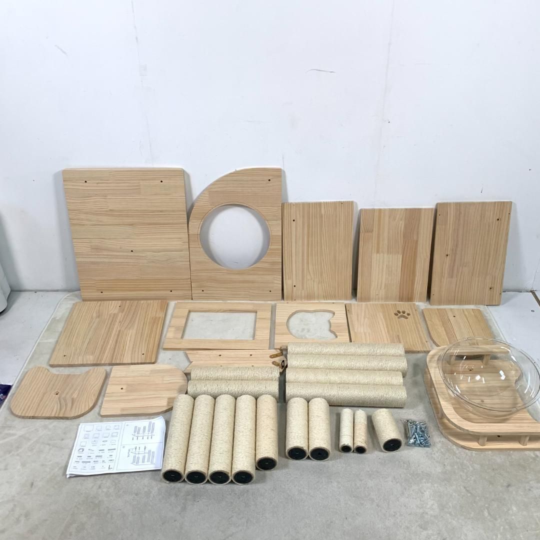 訳あり新品 キャットタワー 透明宇宙船 据え置き おしゃれ 木製1865