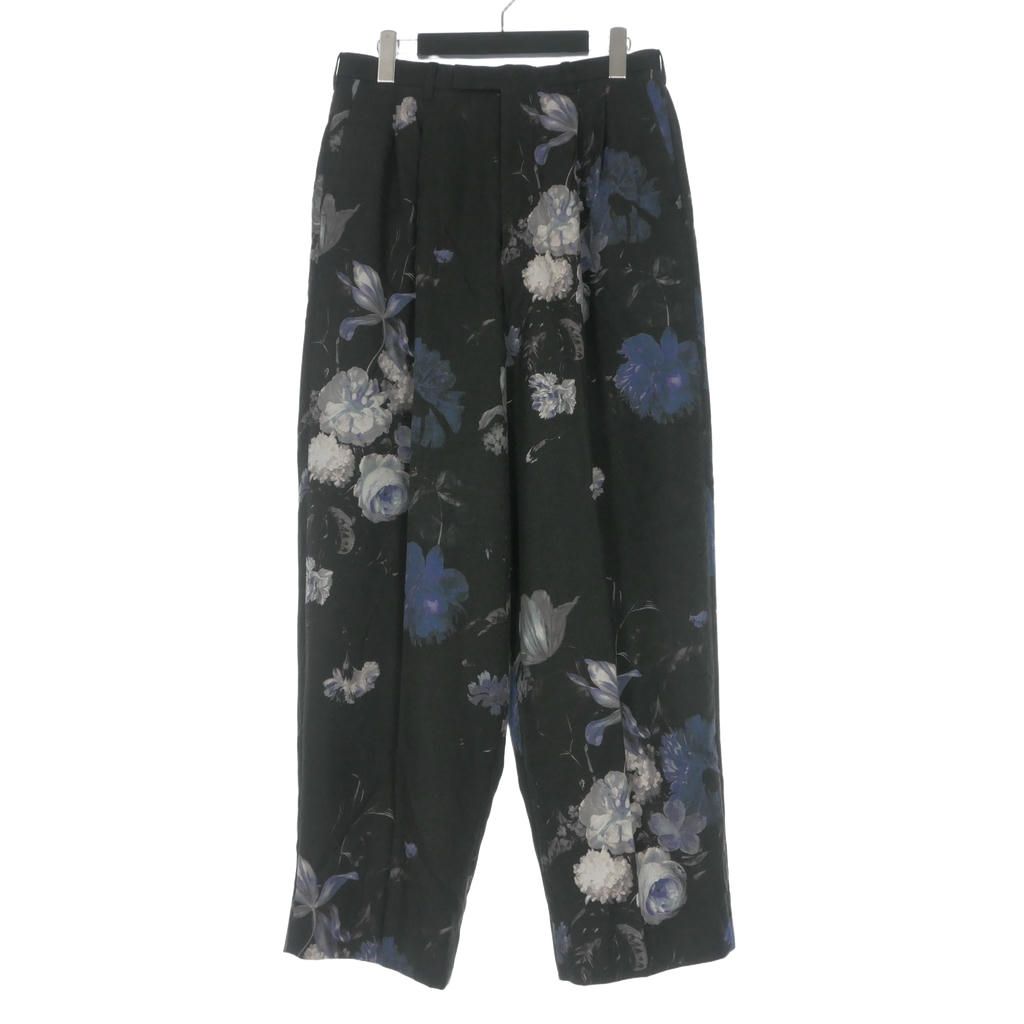 ラッドミュージシャン LAD MUSICIAN 18SS WOOL GABARDINE FLOWER 2TUCK WIDE ウールギャバジン 花柄 ワイドパンツ スラックス 42 ブラック 黒 2118-562