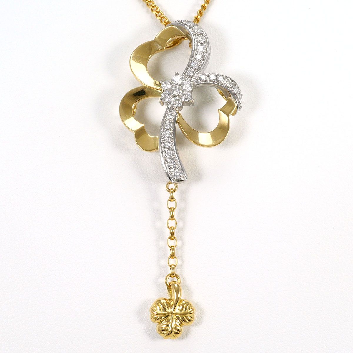 PT900/プラチナ K18YG ネックレス ダイヤモンド 0.55 ct 鑑別書 総重量約15.1g 約41cm