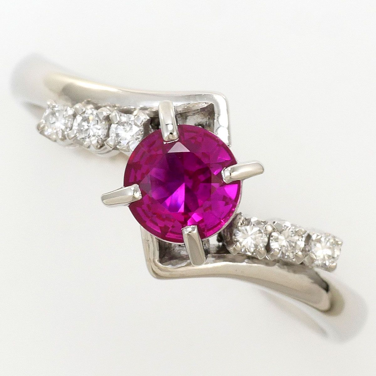 PT900/プラチナ リング・指輪 15号 合成ルビー ダイヤモンド 0.10ct 総重量約5.2g