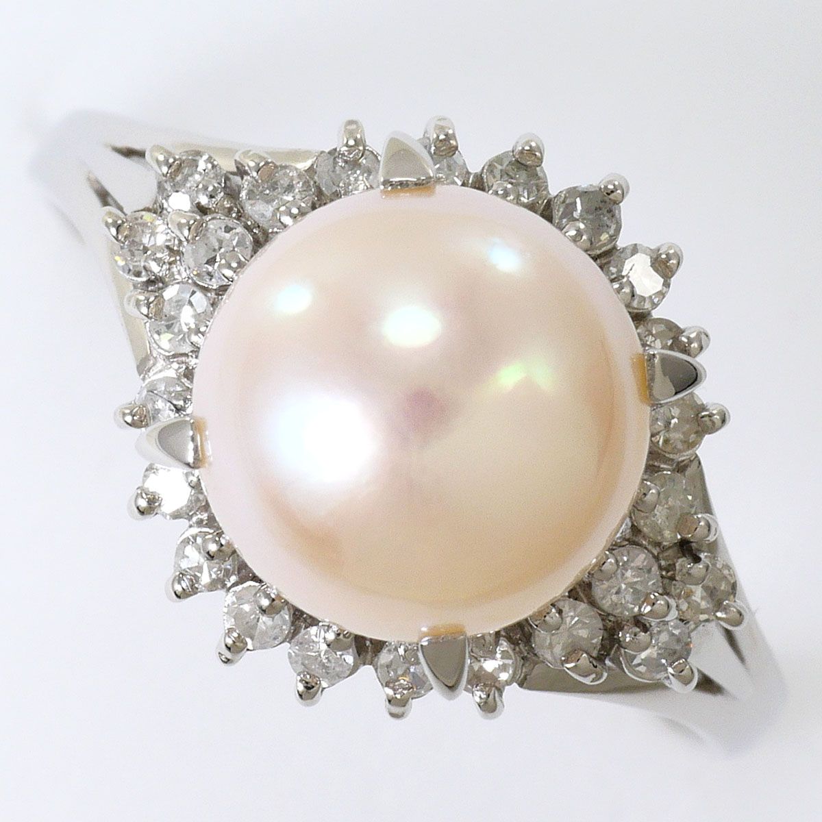 PT900/プラチナ リング・指輪 15.5号 アコヤ真珠 ダイヤモンド 0.30ct カード鑑別書 総重量約5.7g